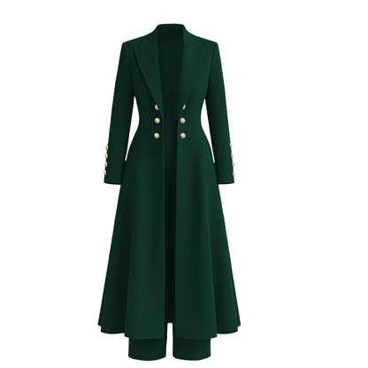 Elegant to-dørs høstoutfit for kvinner med retro langermet kåpe og enkle bukser