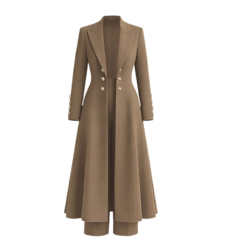 Elegant to-dørs høstoutfit for kvinner med retro langermet kåpe og enkle bukser