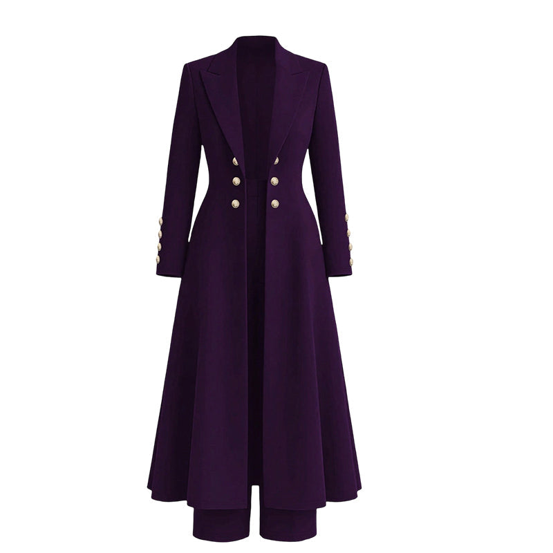 Elegant to-dørs høstoutfit for kvinner med retro langermet kåpe og enkle bukser
