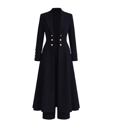 Elegant to-dørs høstoutfit for kvinner med retro langermet kåpe og enkle bukser