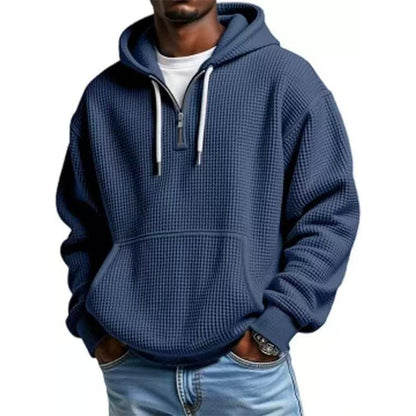 Hettegenser med kvart glidelås i strikk for menn