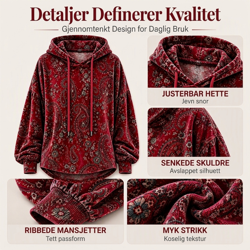 Hætt genser med paisley-mønster og snøring for kvinner
