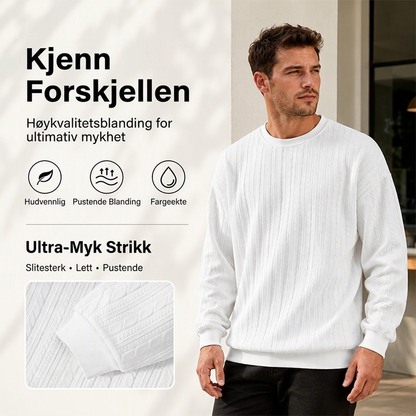 Herre genser med kabelstrikk og rund hals