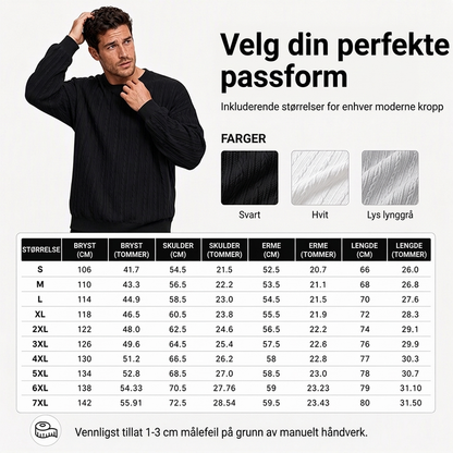 Herre genser med kabelstrikk og rund hals