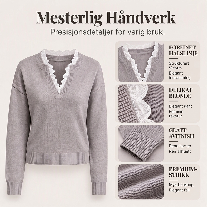 Damegenser med sjalhals og blonderkant