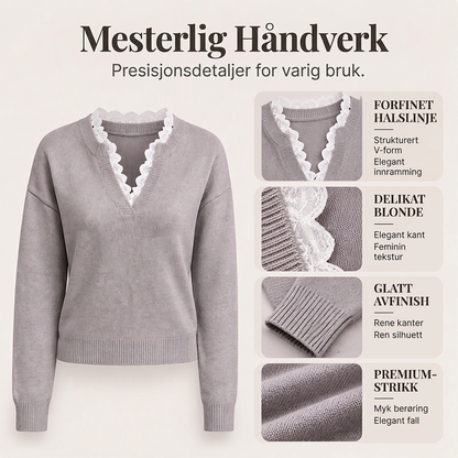 Damegenser med sjalhals og blonderkant