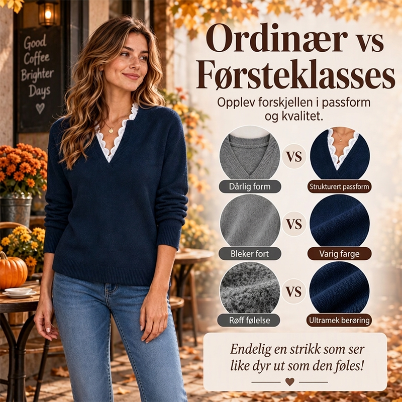 Damegenser med sjalhals og blonderkant