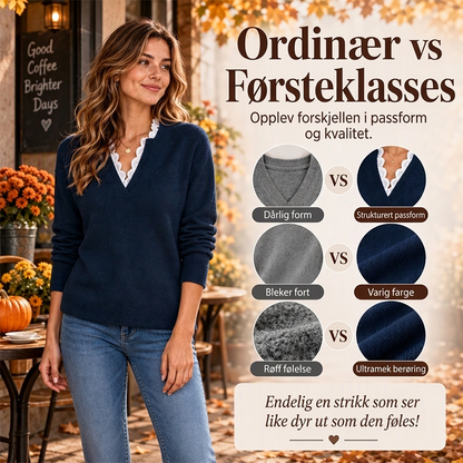 Damegenser med sjalhals og blonderkant