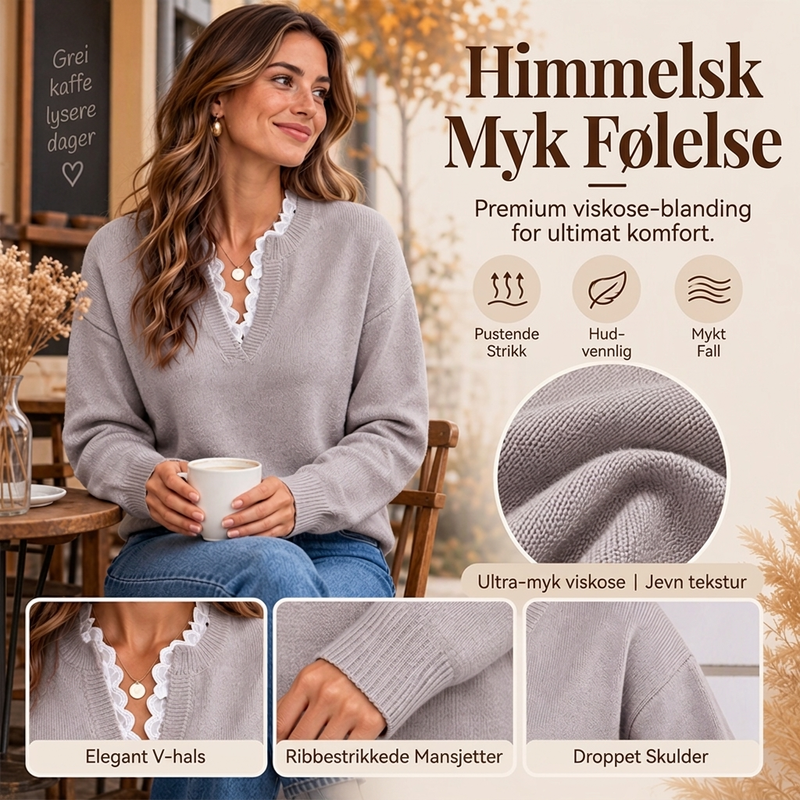 Damegenser med sjalhals og blonderkant