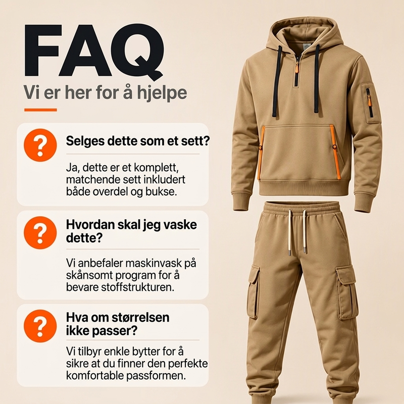 Varm halvglidelås hettegenser og cargo-bukse sett for herrer