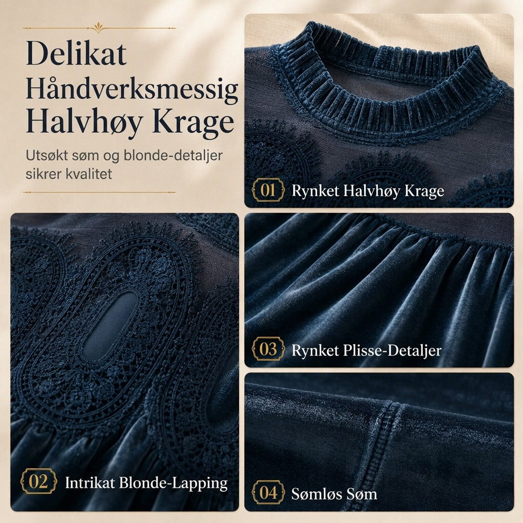 Dame-bluse med korte ermer og volangkrage, ensfarget