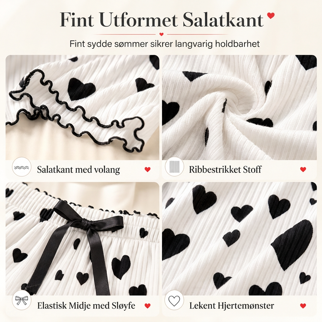 Damesett i ribbestrikk, 2 deler - Pyjamasett med hjerteprintet camisole-topp og langbukse, loungewear