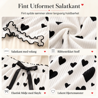 Damesett i ribbestrikk, 2 deler - Pyjamasett med hjerteprintet camisole-topp og langbukse, loungewear