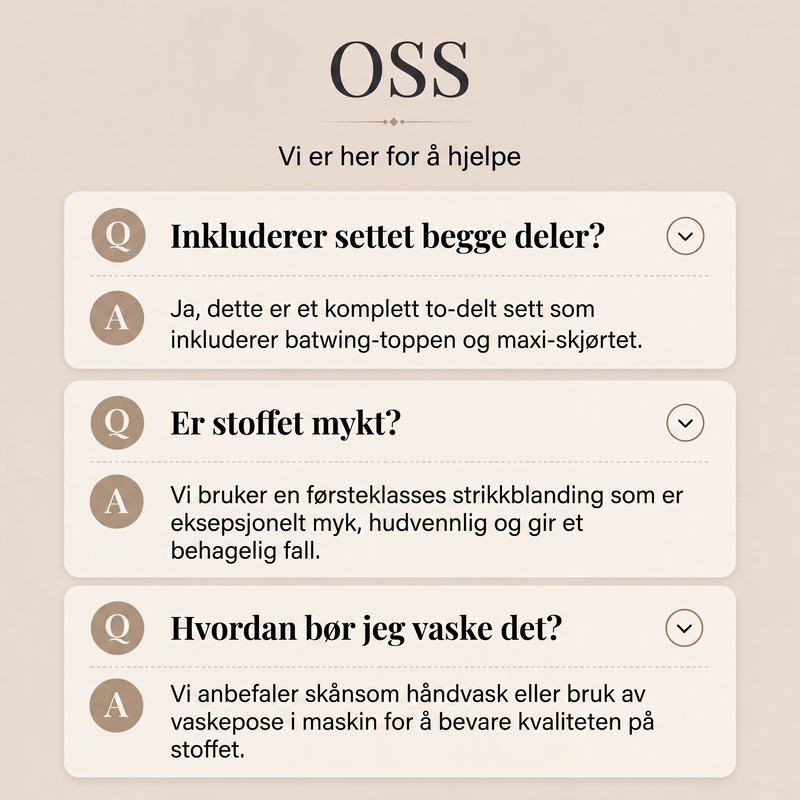 Sett med flaggermusermet topp og lang nederdel for kvinner