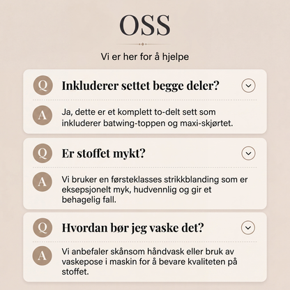 Sett med flaggermusermet topp og lang nederdel for kvinner