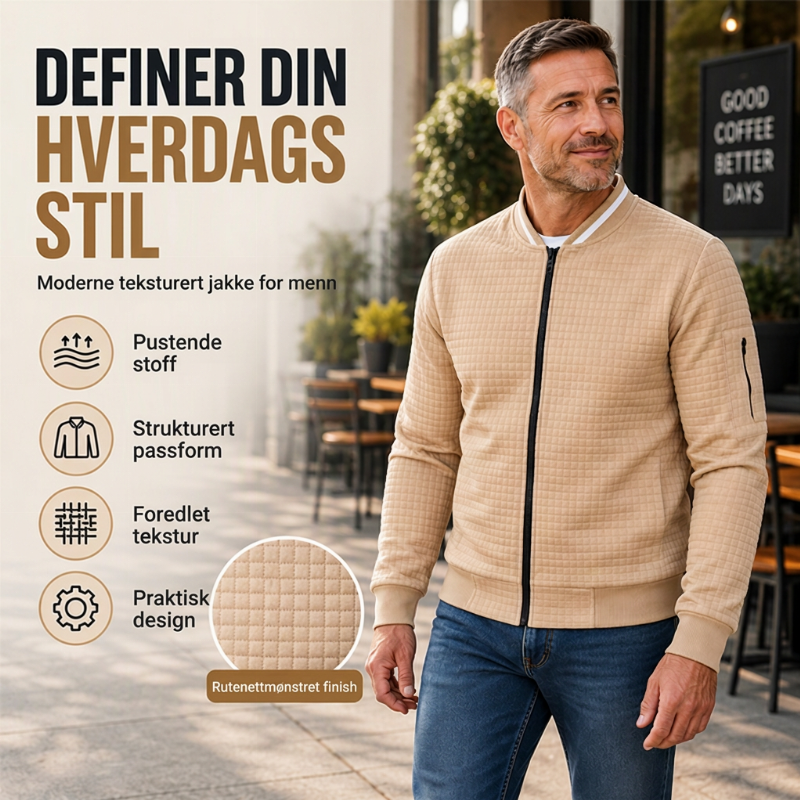Herre uformell vaffelgrid bomberjakke
