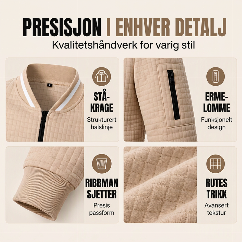 Herre uformell vaffelgrid bomberjakke
