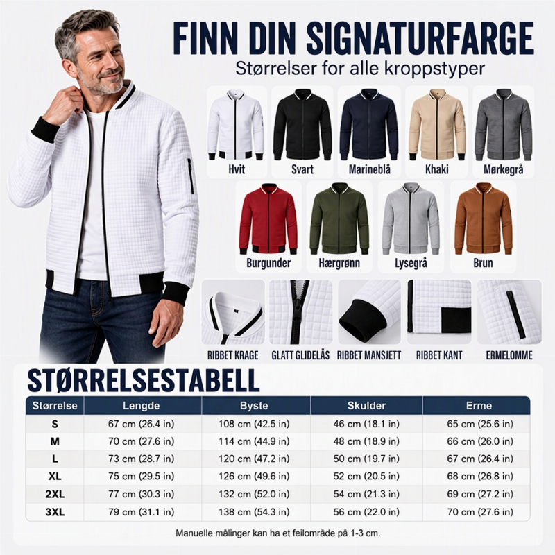 Herre uformell vaffelgrid bomberjakke