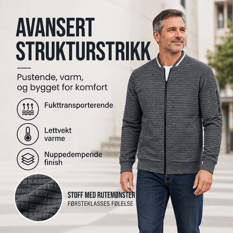 Herre uformell vaffelgrid bomberjakke