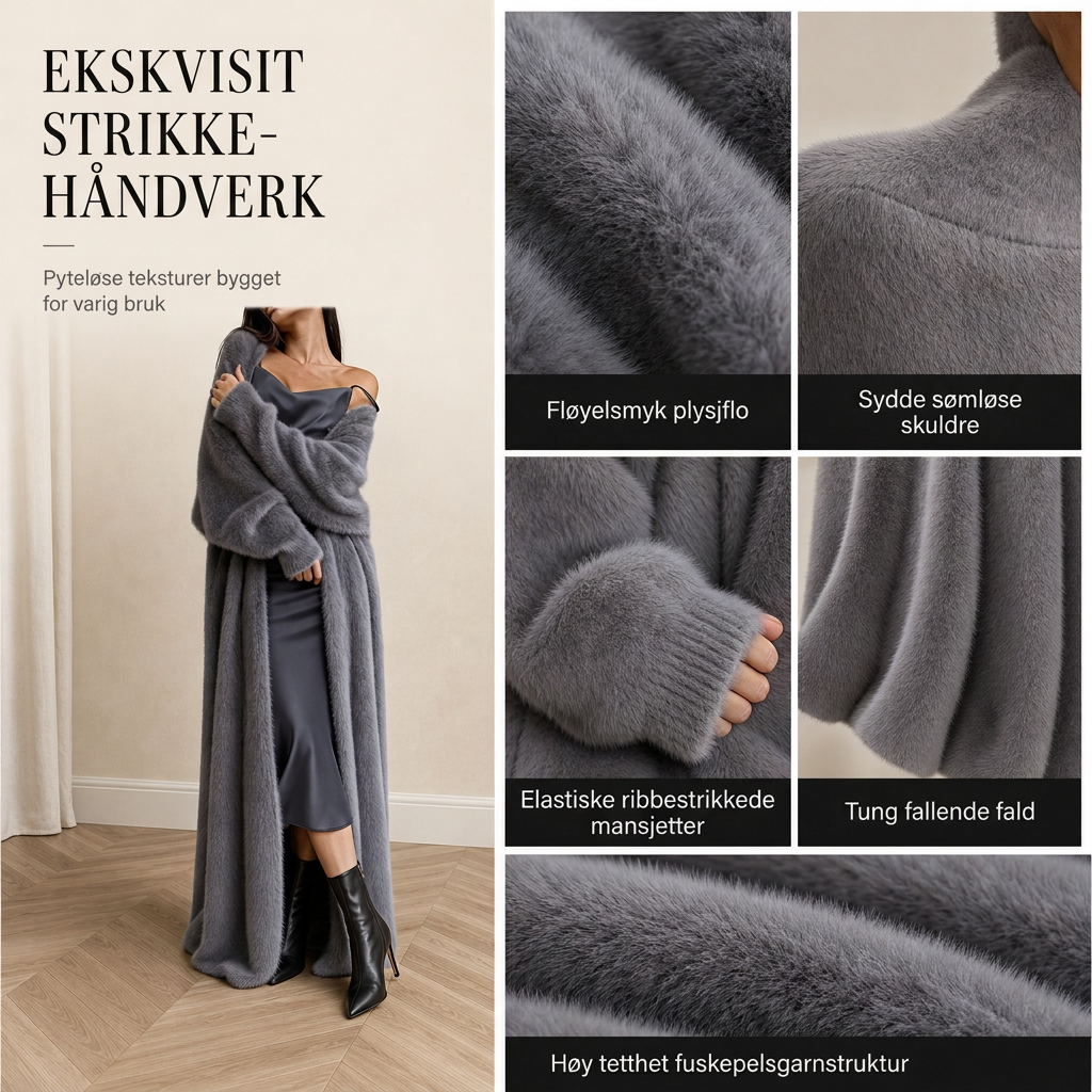 Lang cardigan i imitert minkpels til dame, fluffy, åpen strikkjakke for høst og vinter