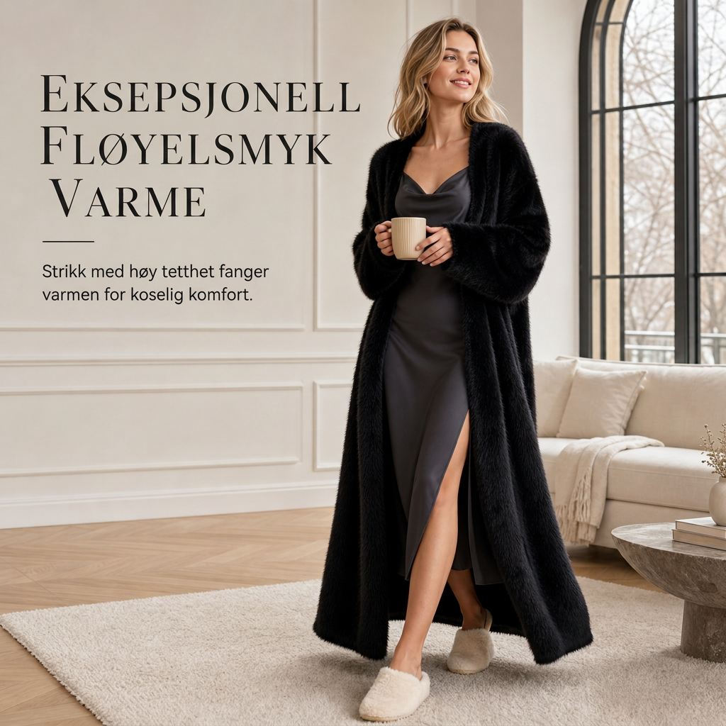 Lang cardigan i imitert minkpels til dame, fluffy, åpen strikkjakke for høst og vinter