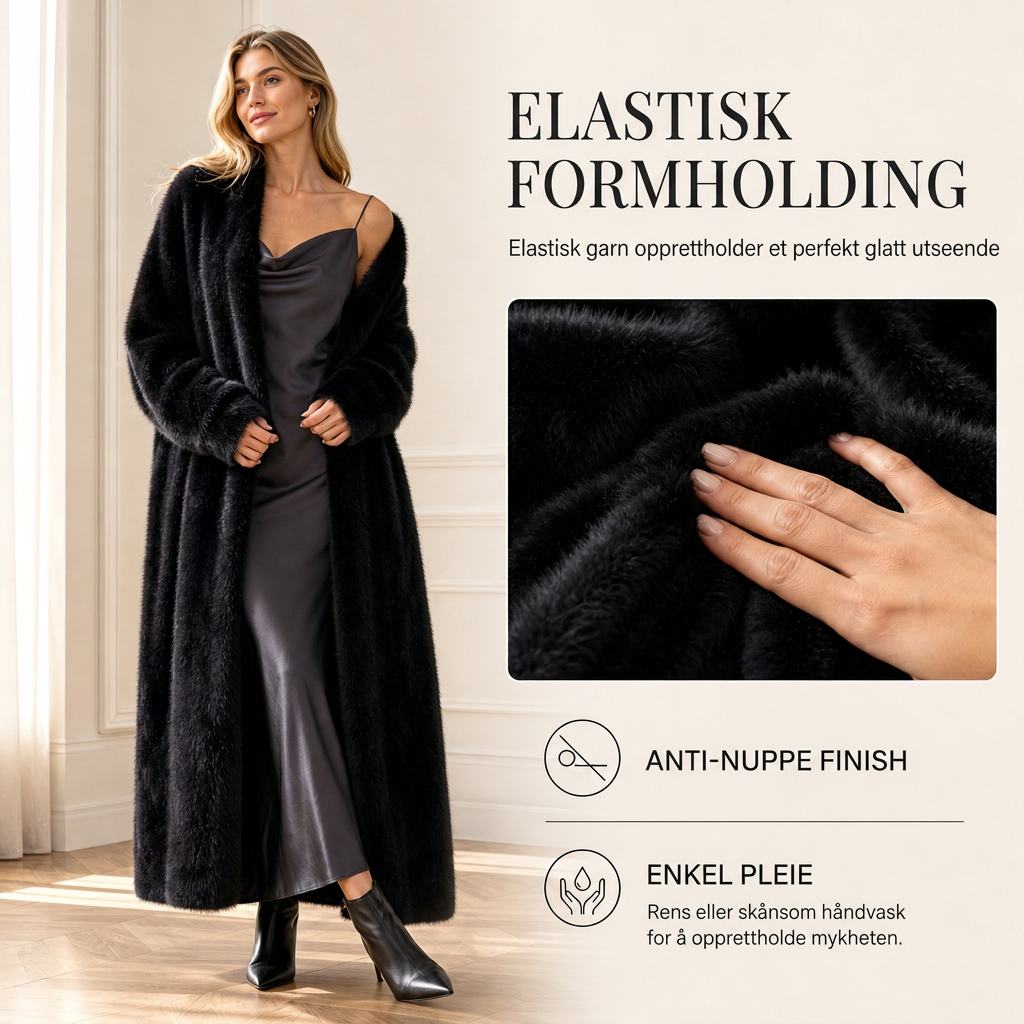 Lang cardigan i imitert minkpels til dame, fluffy, åpen strikkjakke for høst og vinter