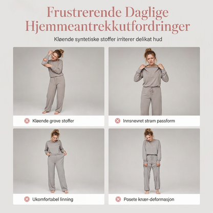 Avslappet strikket loungewear-sett i to deler for kvinner med langermet genser med mock hals og høyvidde, vidbeinte bukser