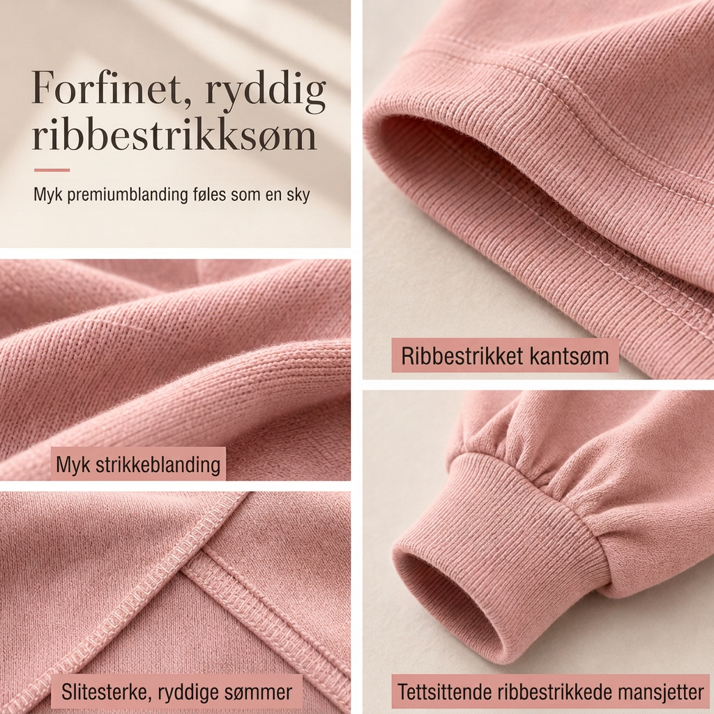 Avslappet strikket loungewear-sett i to deler for kvinner med langermet genser med mock hals og høyvidde, vidbeinte bukser