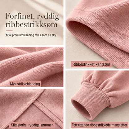 Avslappet strikket loungewear-sett i to deler for kvinner med langermet genser med mock hals og høyvidde, vidbeinte bukser