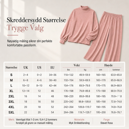 Avslappet strikket loungewear-sett i to deler for kvinner med langermet genser med mock hals og høyvidde, vidbeinte bukser