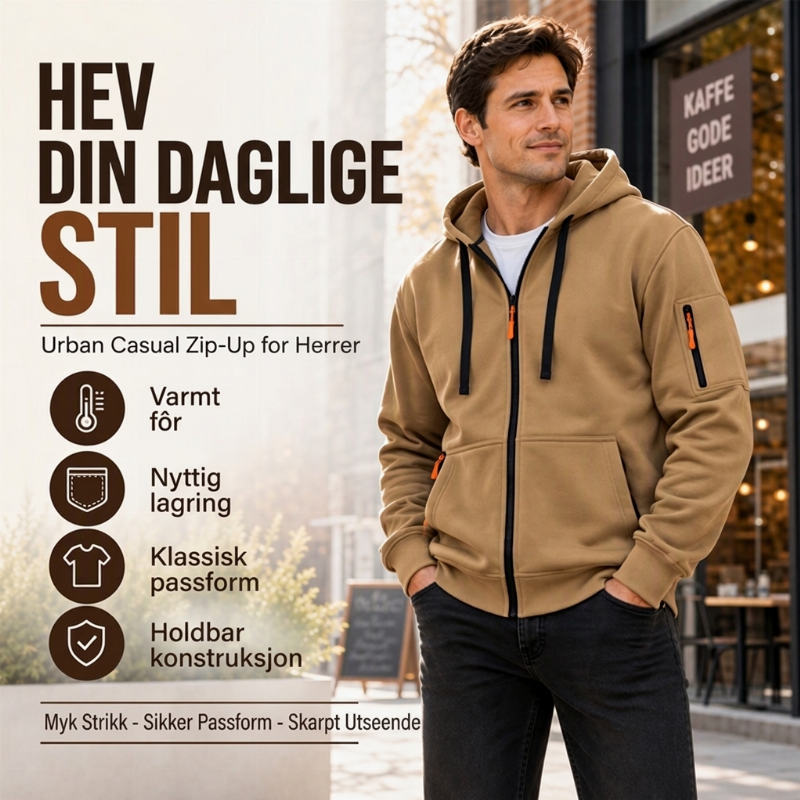Herre uformell hettejakke med varmefôr