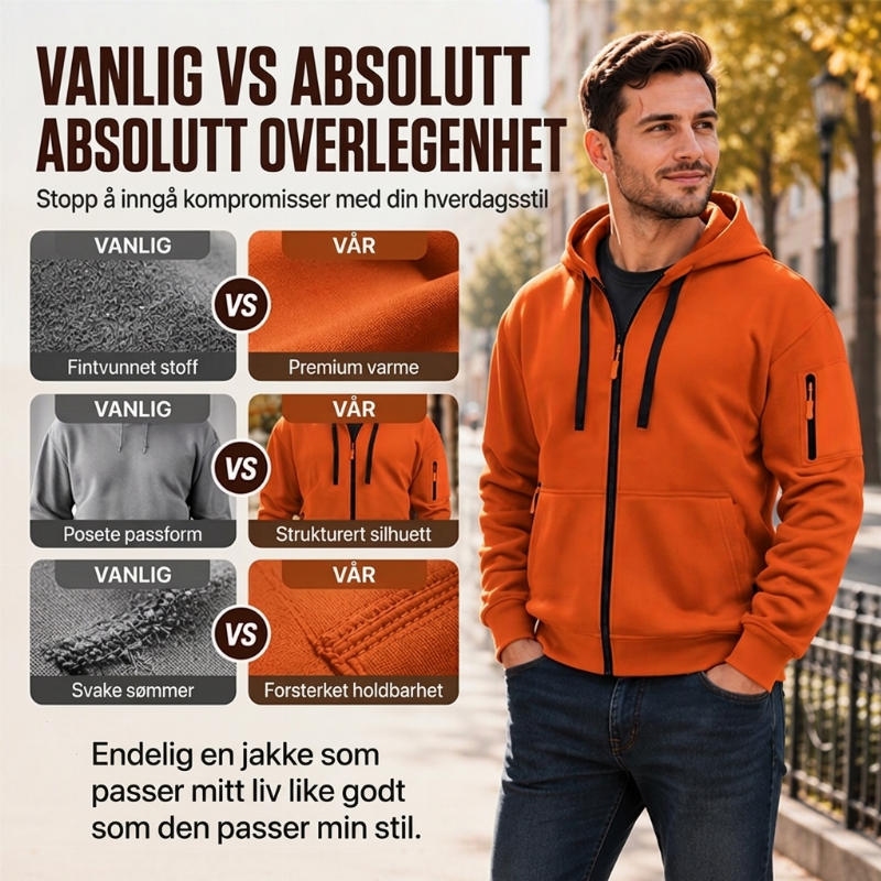 Herre uformell hettejakke med varmefôr