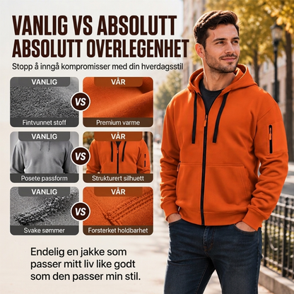 Herre uformell hettejakke med varmefôr