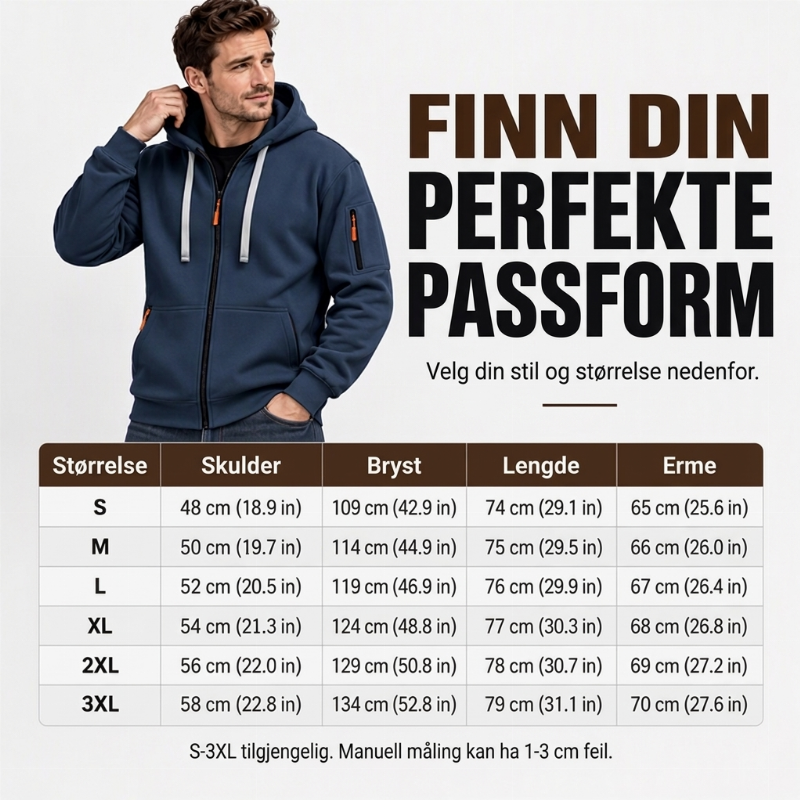 Herre uformell hettejakke med varmefôr