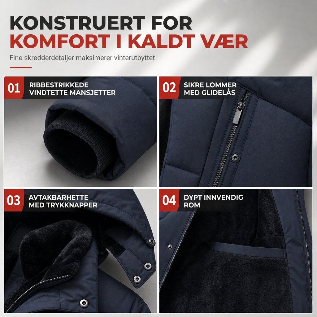 Mid-length vinterjakke med stoppet og tykkere bomull for forretningsmessig og tilfeldig bruk, for middelalderske menn