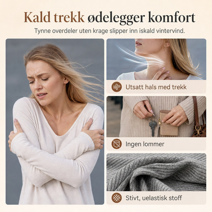 Løstsittende T-skjorte for kvinner med høy hals og lange ermer