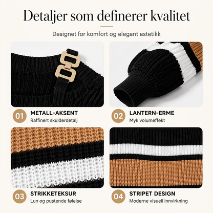 Avslående strikegenser med striper og bare skuldre for kvinner