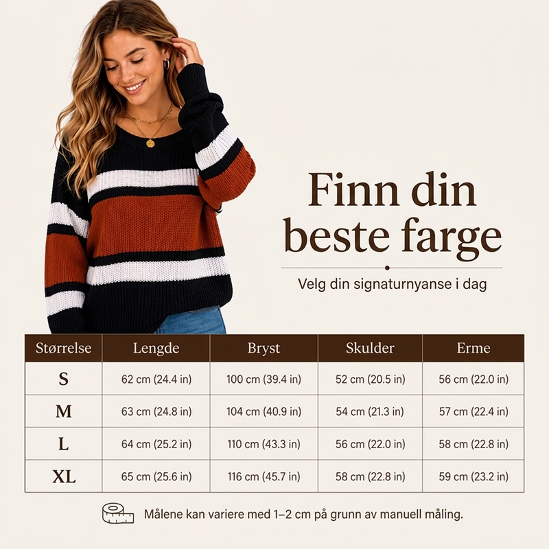 Avslående strikegenser med striper og bare skuldre for kvinner