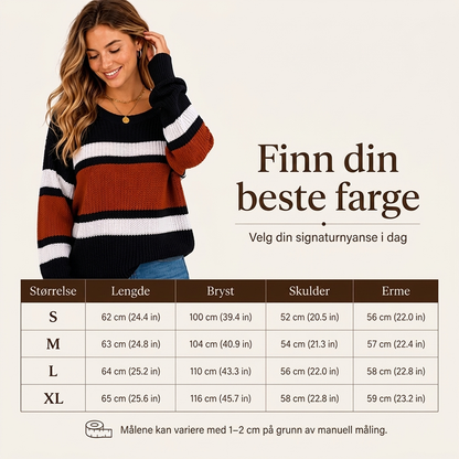 Avslående strikegenser med striper og bare skuldre for kvinner