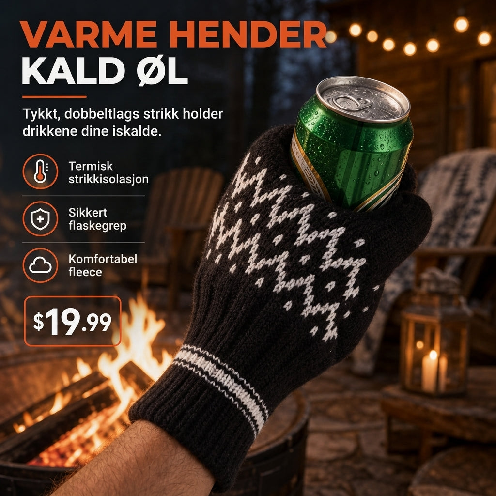 Strikket øl-vott for å holde ølflasker og bokser