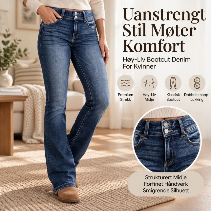 Dames spijkerbroek met dubbele knopen en hoge taille, bootcut-model