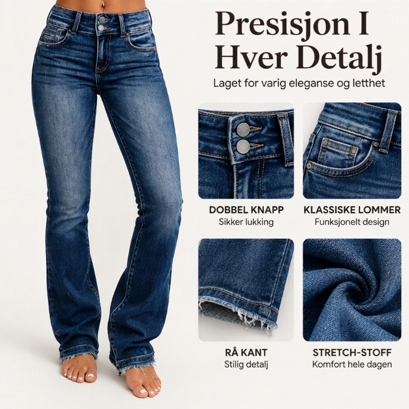 Dames spijkerbroek met dubbele knopen en hoge taille, bootcut-model