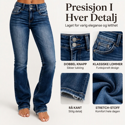 Dames spijkerbroek met dubbele knopen en hoge taille, bootcut-model