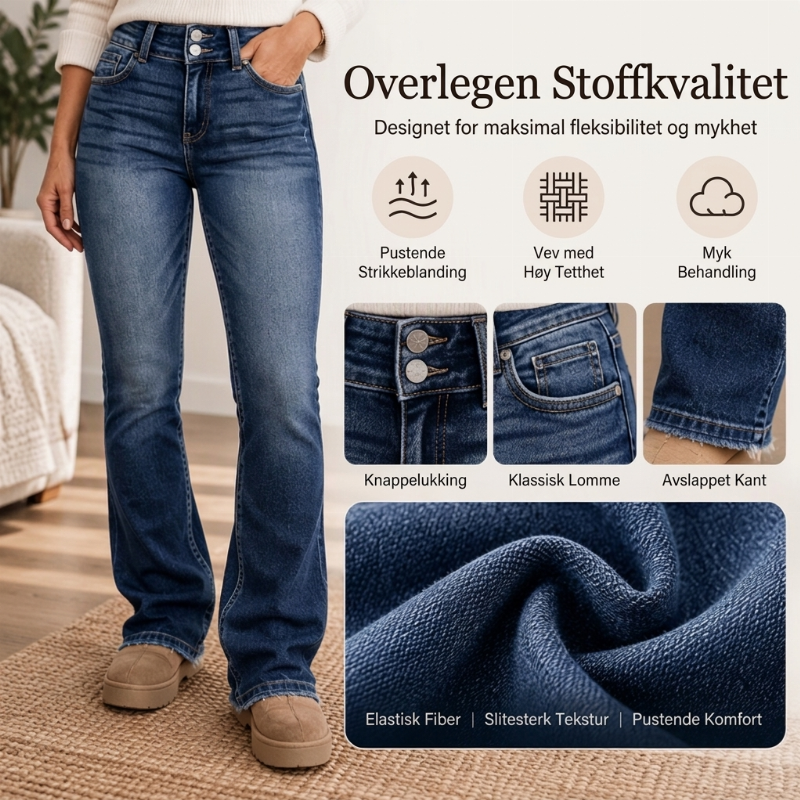 Dames spijkerbroek met dubbele knopen en hoge taille, bootcut-model