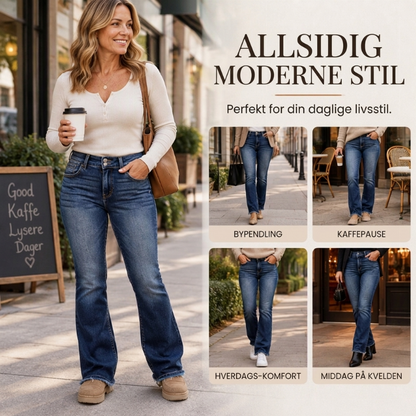Dames spijkerbroek met dubbele knopen en hoge taille, bootcut-model