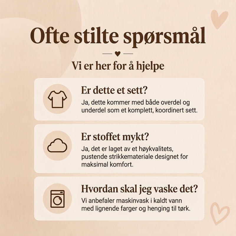 Pyjamssett med langt ermer og hjertemønster for kvinner