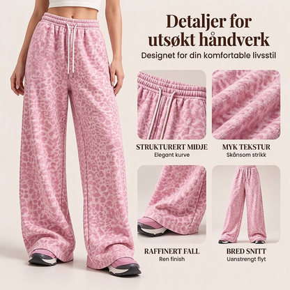 Avslappede sweatpants med vide ben og leopardmønster – Komfortabel og trendy for kvinner ✨🐆