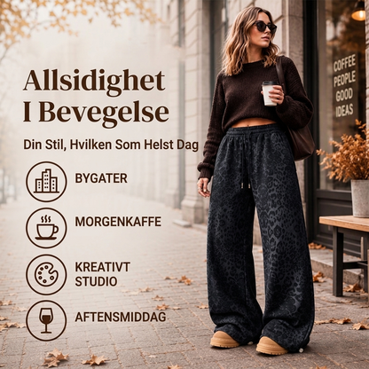 Avslappede sweatpants med vide ben og leopardmønster – Komfortabel og trendy for kvinner ✨🐆