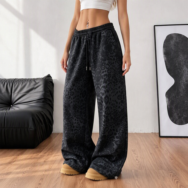 Avslappede sweatpants med vide ben og leopardmønster – Komfortabel og trendy for kvinner ✨🐆
