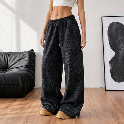 Avslappede sweatpants med vide ben og leopardmønster – Komfortabel og trendy for kvinner ✨🐆